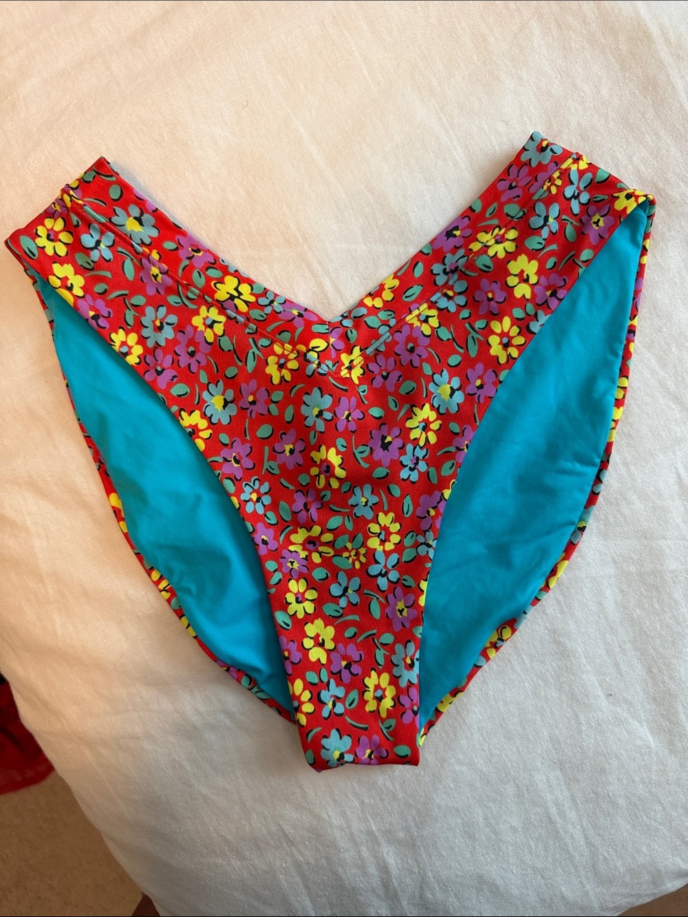 ONEONE Floral Swim Bottom in Red & Turquoise